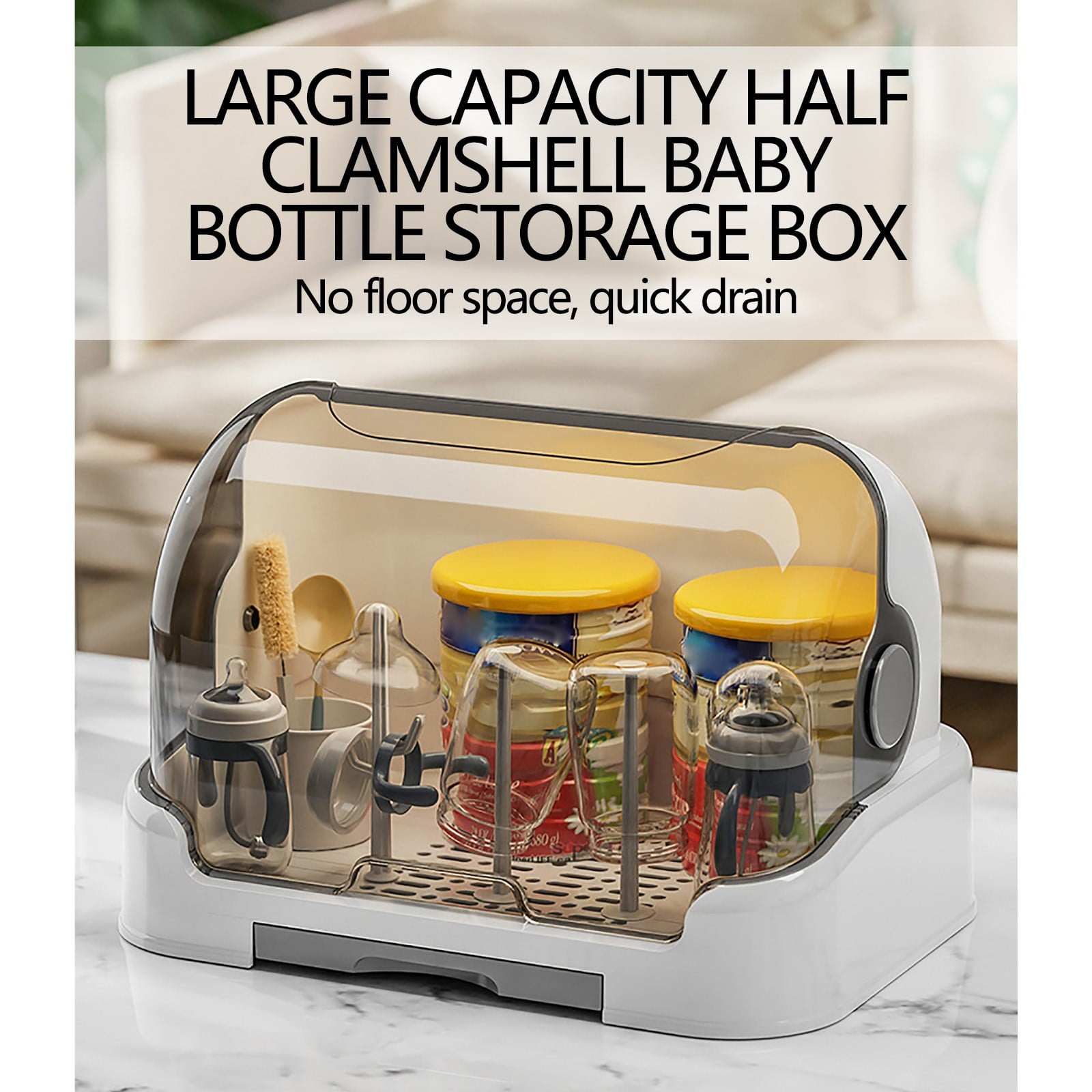 Fnochy Baby Bottle Drying Rack Storage, Large Nursing Bottle Storage Box Organizer With Cover, Portable Kitchen Cabinet Organizer, Easy To Clean Drainer, Durable Countertop Dryer