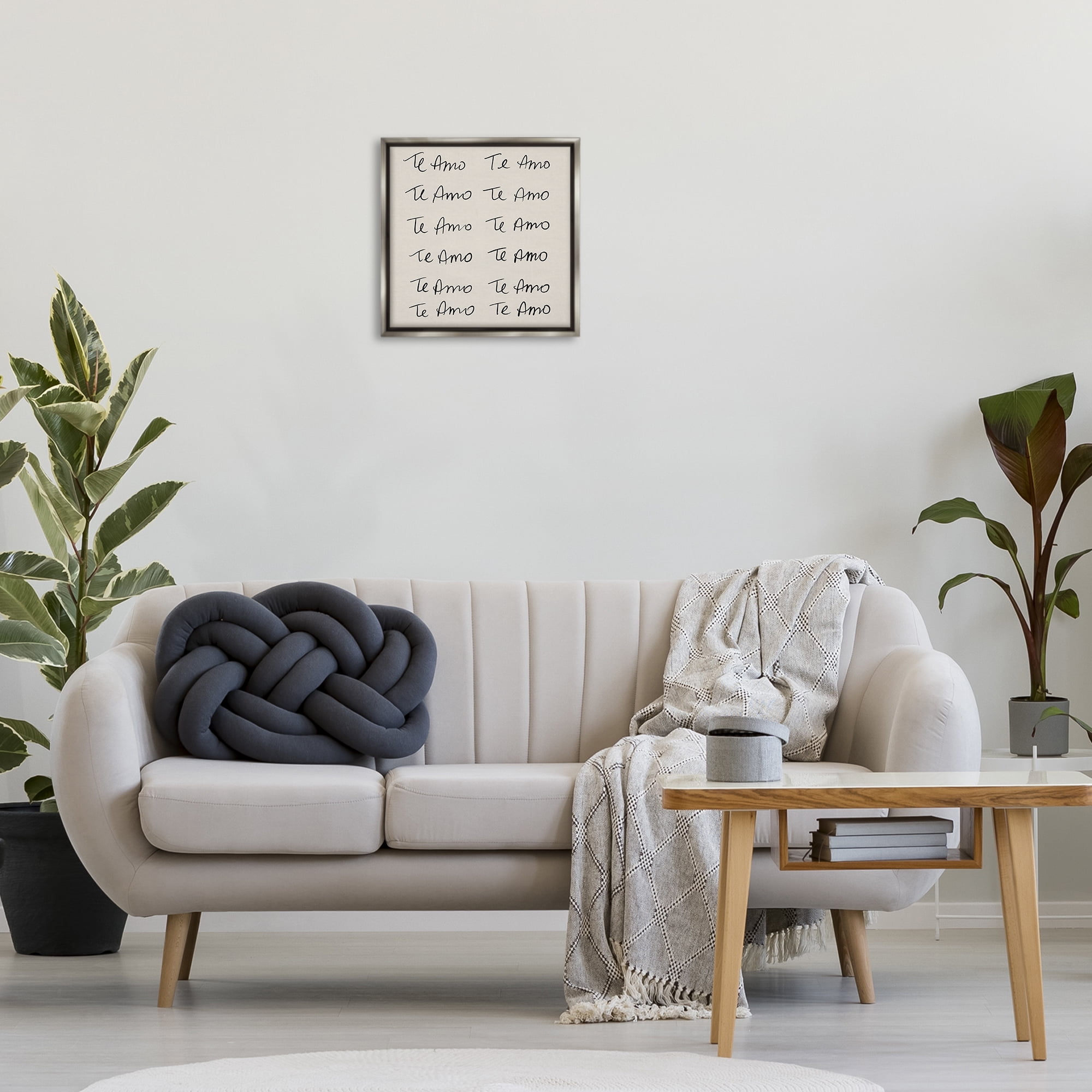 Stupell Industries Te Amo Repetitivo Inspirational Quotes & Sayings Drawing Gray Floater Framed Art Print Wall Art, 18 x 18