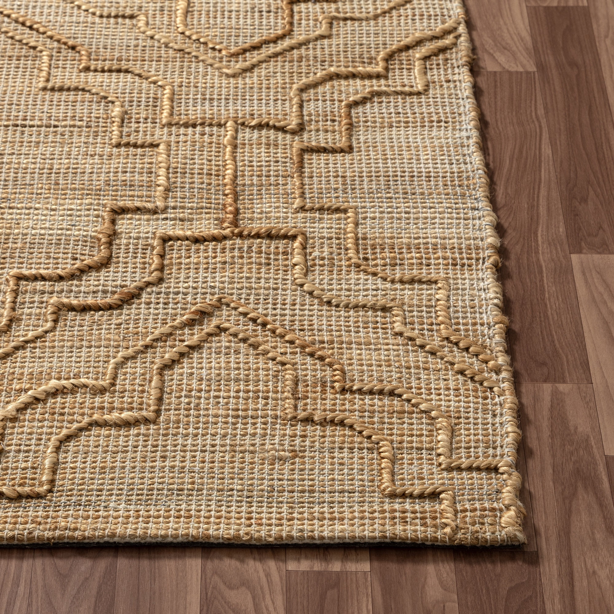 Ox Bay Nel Trellis Modern Hand-Woven Jute Indoor Area Rug, Natural, 5' x 7'9"