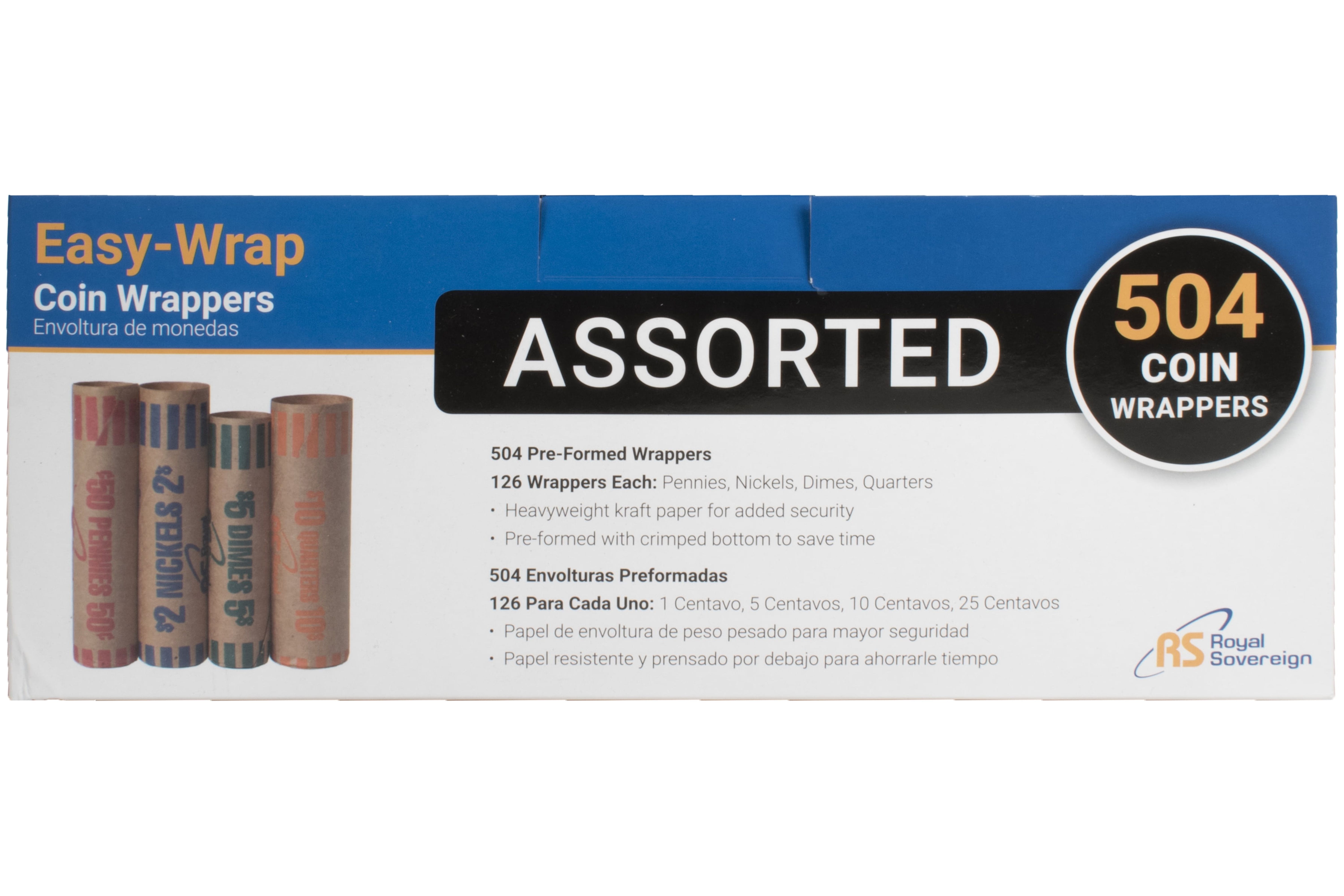 Royal Sovereign Assorted Coin Wrappers - 216 Preformed Wrappers For Pennies, Nickels, Dimes, Quarters