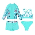 thumbnail image 4 of YONGHS Girls 4 Pieces Swimsuits Rash Guard Swim Set Shirt Crop Top Briefs Shorts Swimwear Bathing Suit Light Green 10, 4 of 6