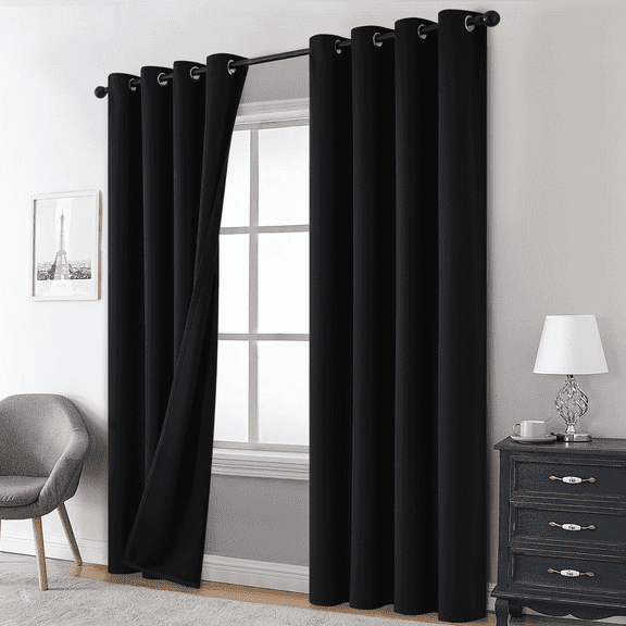 Yakamok 100% Blackout Curtains, Black Curtains for Bedroom 84 Inch Length with Black Backing Solid Grommet Panels for Living Room 2 Panels, 52Wx84L