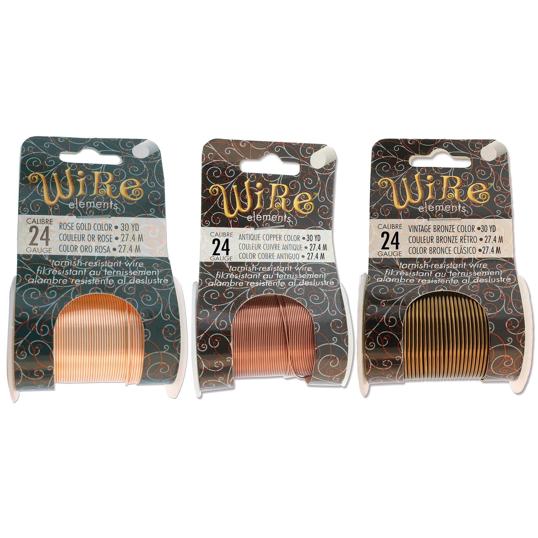 The Beadsmith Wire Elements 24-Gauge Lacquered Tarnish-Resistant Copper Wire for Jewelry Making, 4-30 Yard, 27.43 Meter Spools (Antique Copper, Vintage Bronze, & Rose Gold Color)