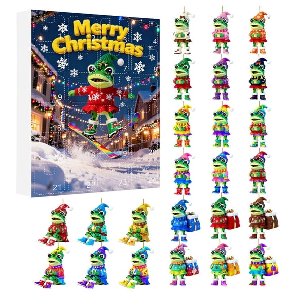 Frog Advent Calendars 2025, 24 Day Frog Ornaments Christmas Countdown Calendar, Cute Frogs Christmas Tree Decoration Countdown Calendar, for Animal Lovers Gift C