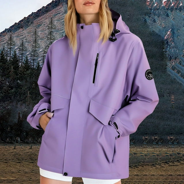 Heisall Women's Spring Autumn Jacket Waterproof Hooded Pockets Zippered Jacket Outdoor Mountaineering Sport Windbreaker