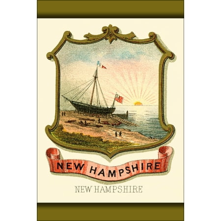 24"x36" Gallery Poster, New Hampshire state coat of arms (illustrated, 1876)
