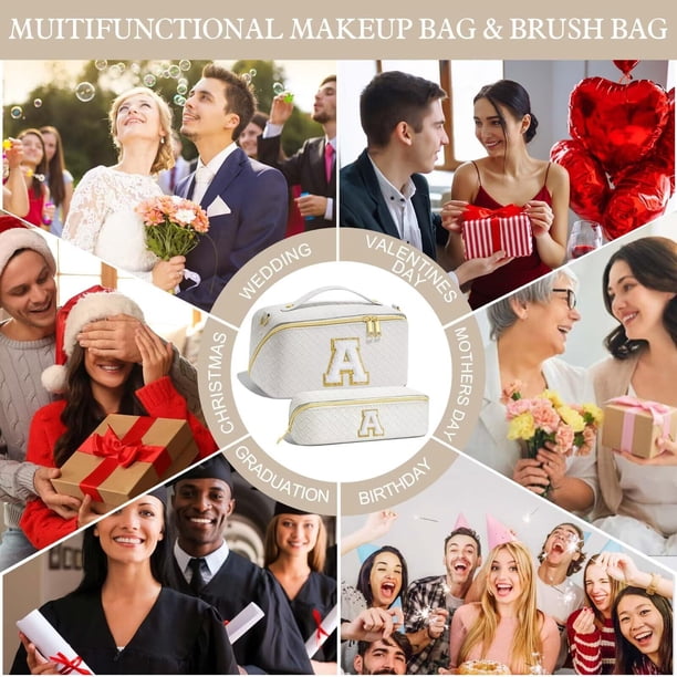 YOOLIFE Initial Makeup Bag Cosmetic Bag, Monogram Travel Makeup