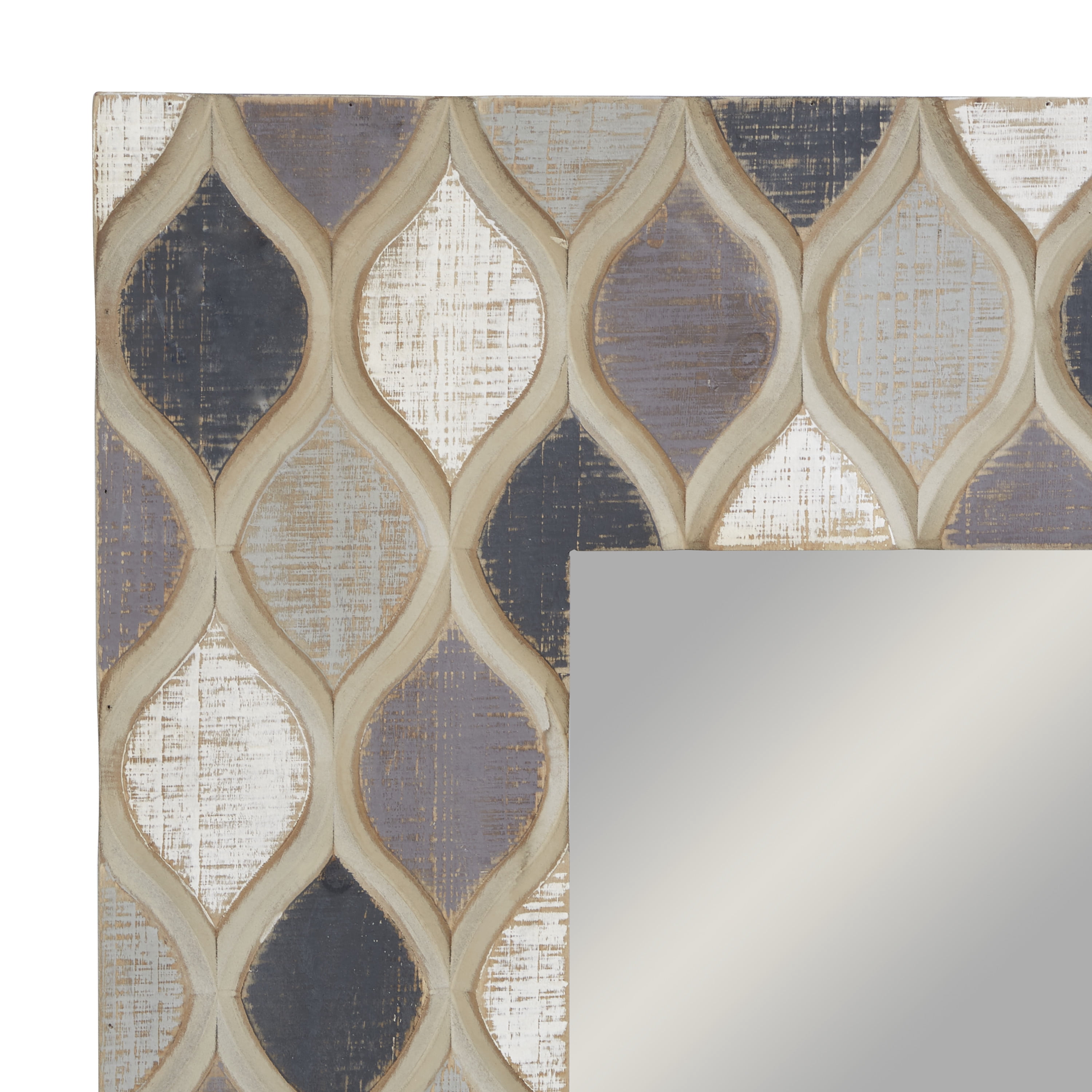 DecMode 28" x 40" Beige Wall Mirror with Diamond Pattern