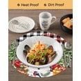 thumbnail image 3 of 13 Inch Round Placemats Set of 6, Christmas Snowman Non Slip Heat Insulation PP Table Mats, Black Plaid Xmas Tree Elk Gifts Snowflake Washable Place Mats for Kitchen Dining Party Table Decor, 3 of 7