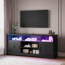 PUFFCAFE LED TV Stand for 65" TV,Entertainment Center with Storage & Power Outlet,TV Media Console Table for Living Room,Black