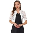 thumbnail image 1 of Bolero de encaje Allegra K con hombros descubiertos para mujer cárdigan corto con parte delantera abierta y panel de satén blanco S, 1 of 6