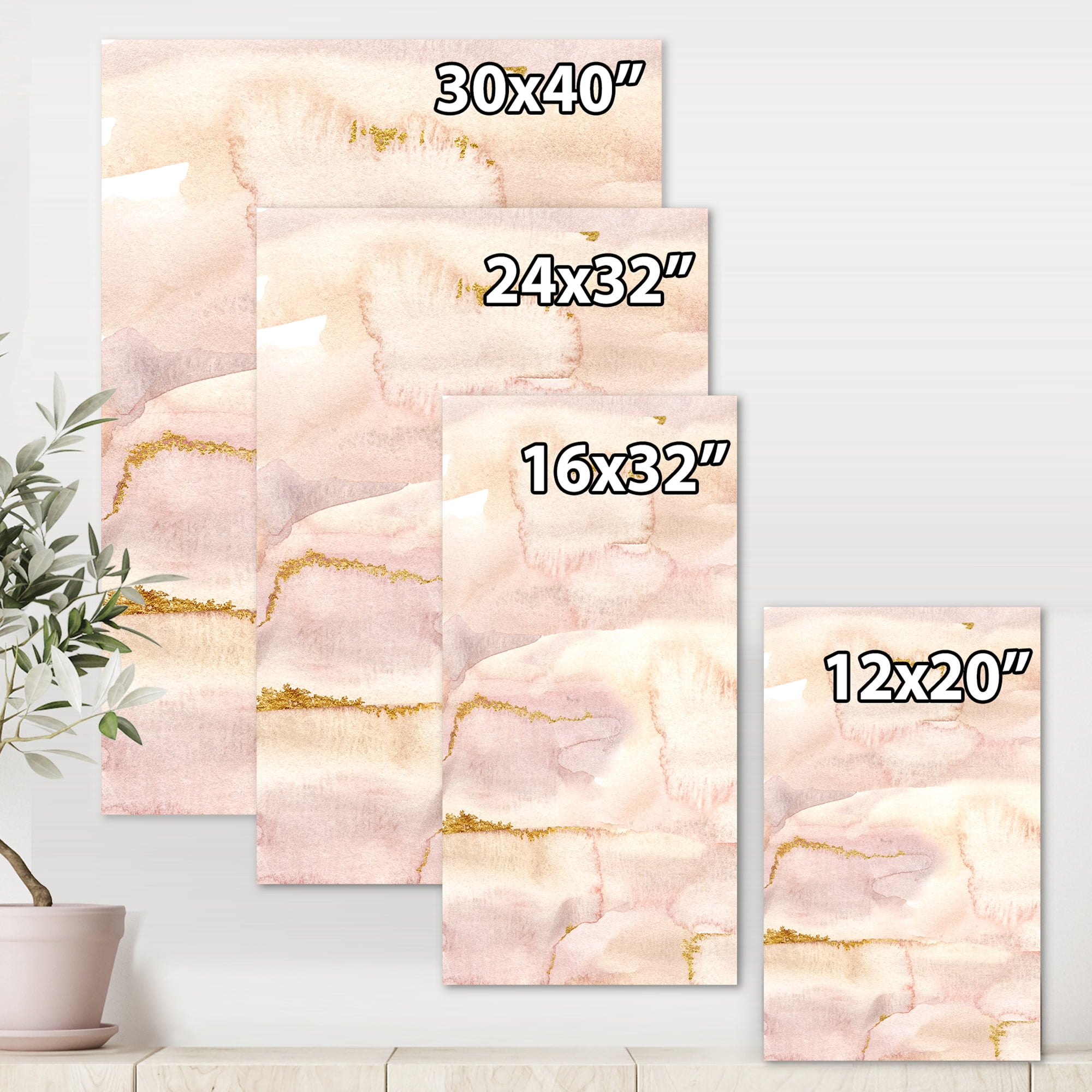 Pastel Abstract With Beige Pink and Yelllow Spots 8 in x 12 in Painting Canvas Art Print, by Designart