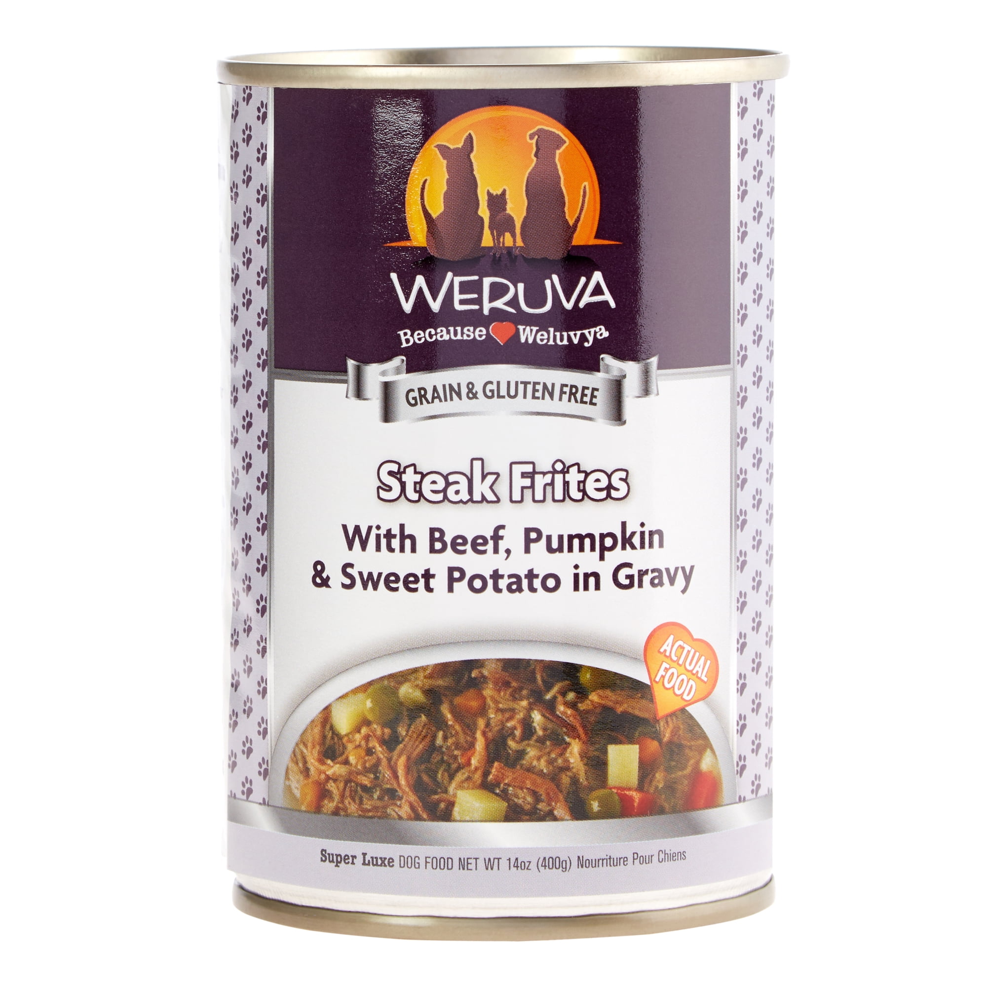 (12 Pack) Weruva Human Style Steak Frites with Beef, Pumpkin, & Sweet Potato Grain-Free Wet Dog Food, 14 oz. Cans