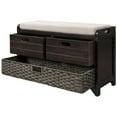 thumbnail image 2 of Storage Bench Sofa, Entryway Bench with 2 Drawers, 2 Hollow Handles, Removable Basket & Cushion, Organizer Storage Bench Shoe Bench for Hallway Entryway Living Room, Fully Assembled, Espresso, 2 of 7