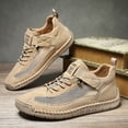 thumbnail image 2 of Rokment Women's Men's Vintage Stitching Mesh Leather Patchwork High Top Fashion Sneakers Fall Breathable Casual Slip on Walking Flat Non Slip Driving Work Tennis Shoes Khaki Size 9, 2 of 5