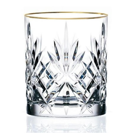 Siena Collection Set of 4 Crystal Double Old Fashion beverage Glass with gold band design by Lorren Home Trends