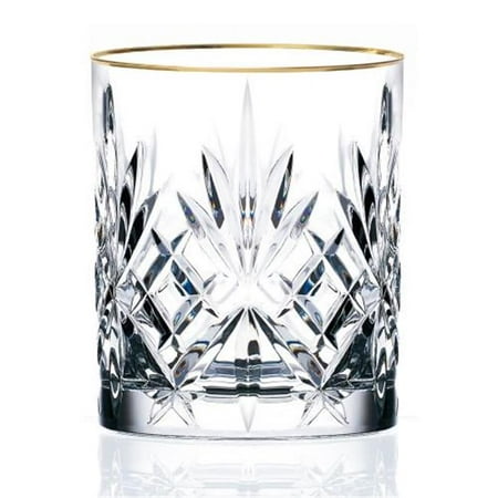 Old Fashion Beverage Glass - Siena Collection Set of 4 Crystal Double Old Fashion beverage Glass with gold band design by Lorren Home Trends