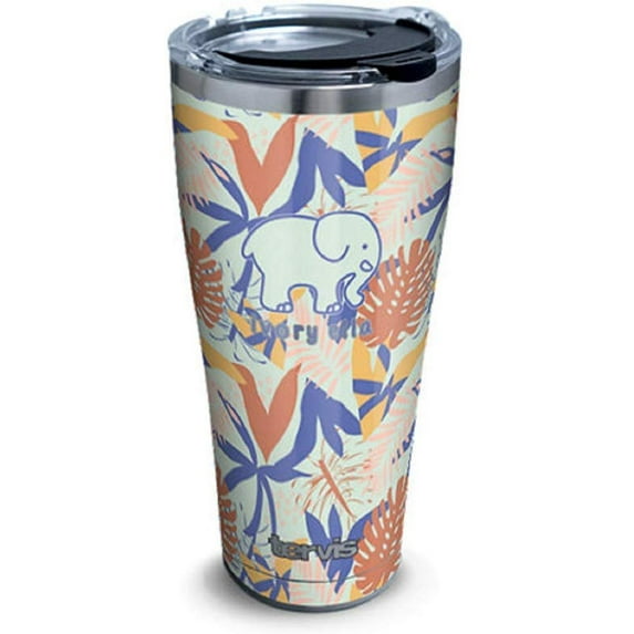 Tervis 1355508 Ivory Ella - Tropical Leaves Stainless Steel Insulated Tumbler with Clear and Black Hammer Lid, 30oz, Silver