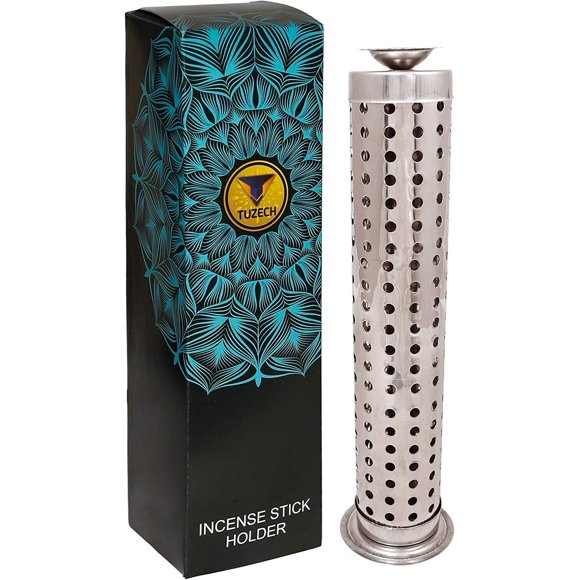 Tuzech Steel King Size Sage Long Tower Soapstone Incense Holder Home Agarbatti Stand with Ash Catcher best for Diwali Pooja Celebration (Mutiple Sticks)