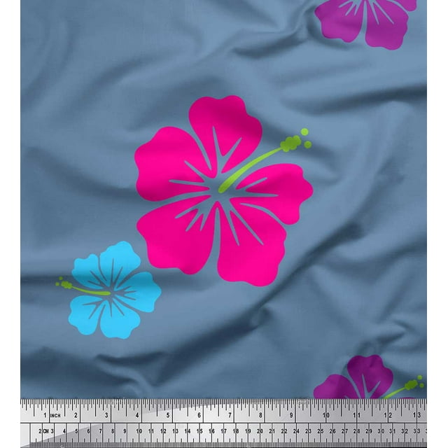 Soimoi Blue Poly Georgette Fabric Floral Printed Craft Fabric by the Yard 42 Inch Wide