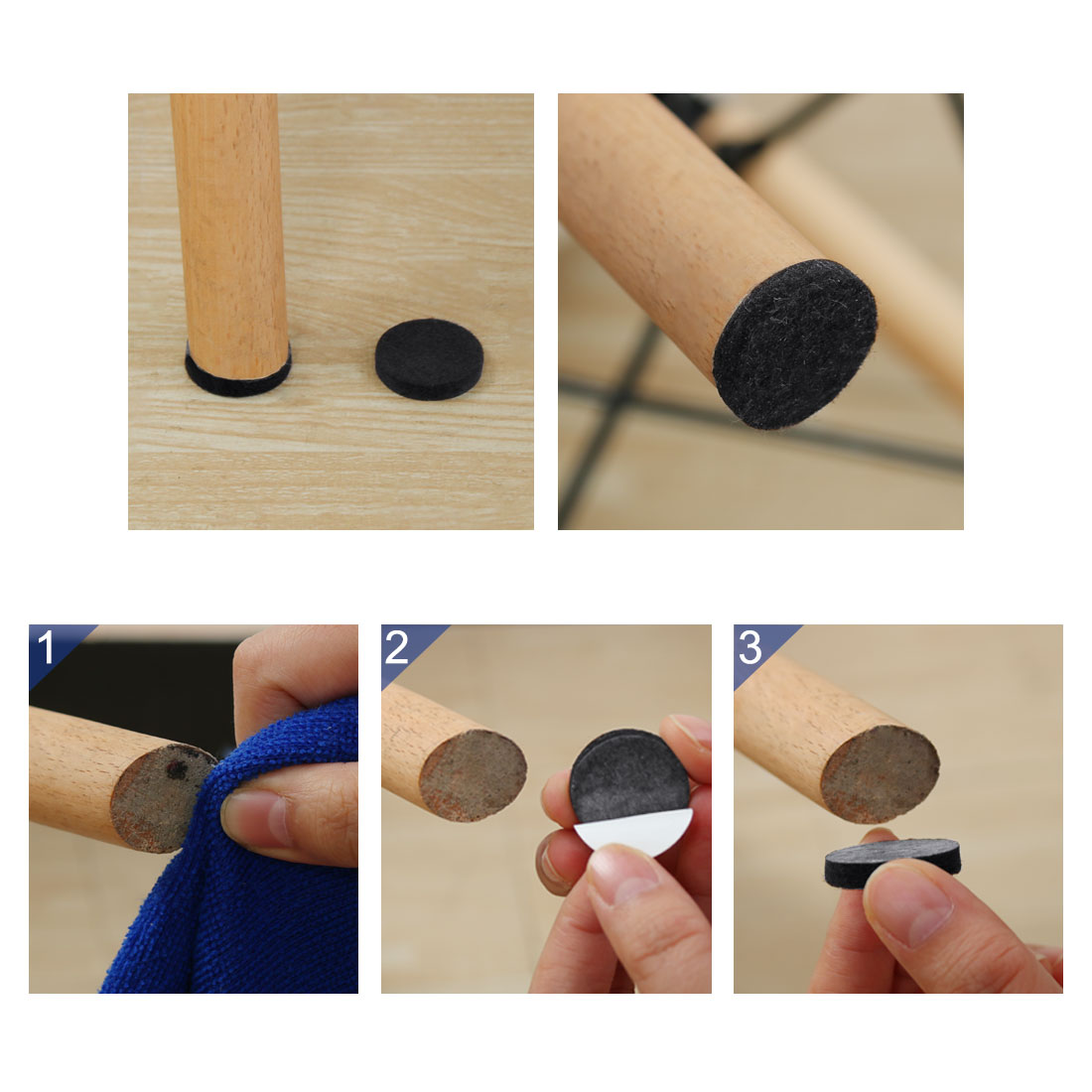 Unique Bargains 100pcs Round Self-stick Anti-scratch Furniture Felt Pads for Chair Feet