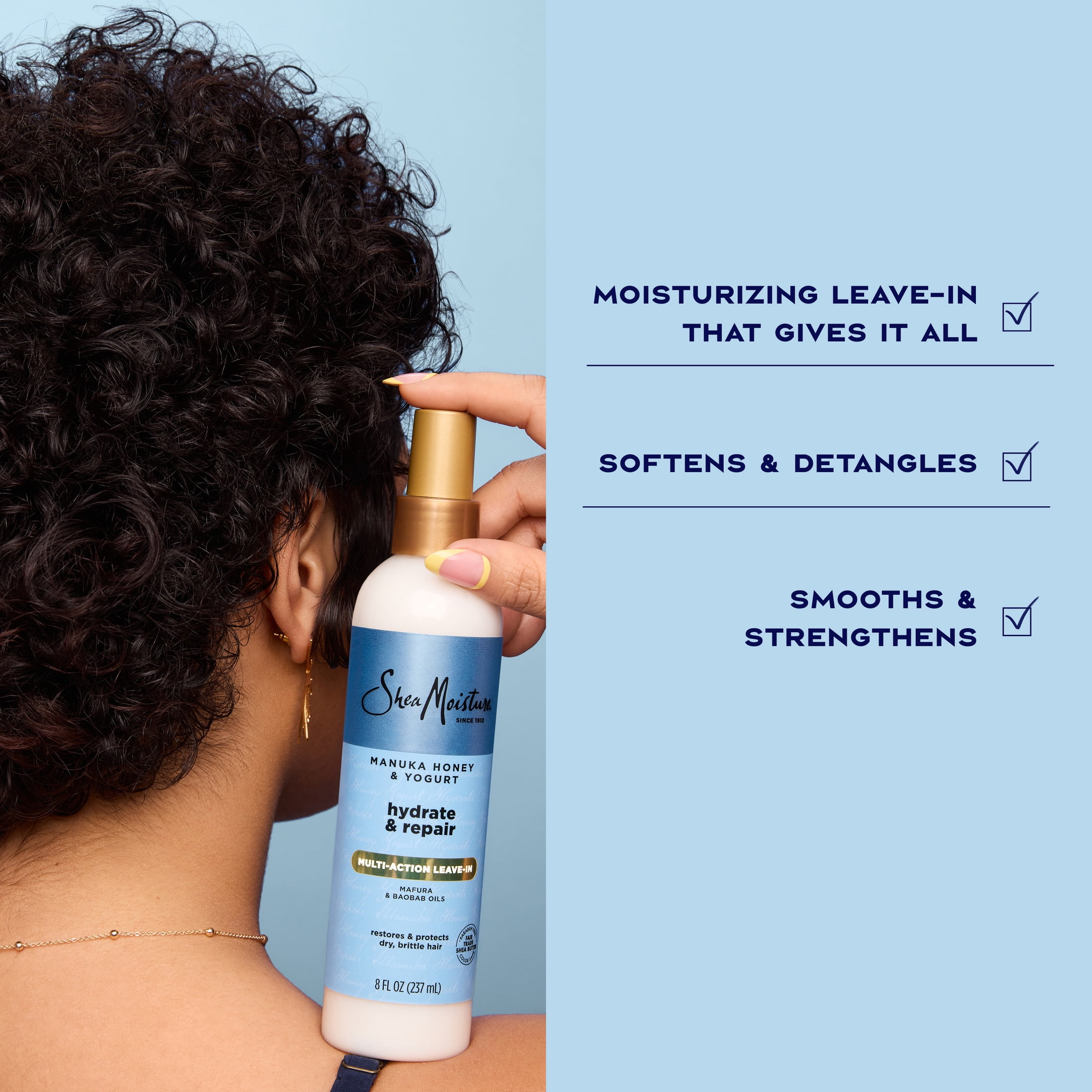SheaMoisture Multi-Action Leave-In Conditioner For Damaged Hair Manuka Honey And Yogurt Sulfate Free Conditioner Spray, 8 fl oz