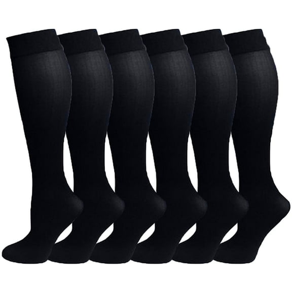 6 Pairs Different Touch Women's Queen Size Opaque Stretchy Nylon Spandex Black Knee-High Trouser Socks
