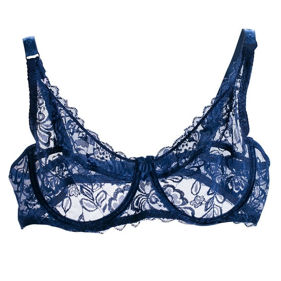 Women's Bras Womens Sexy Lace Bra Mesh Exquisite Embroidery Bra Sheer Balconette See-Through Bralette Unlined Underwire Bra S-XL