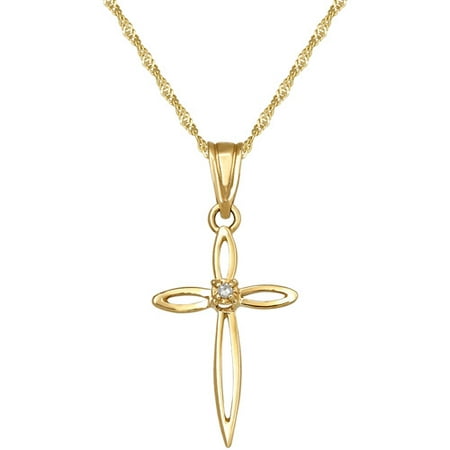 Simply Gold Diamond Accent 14kt Yellow Gold Open Cross Pendant, 18 ...