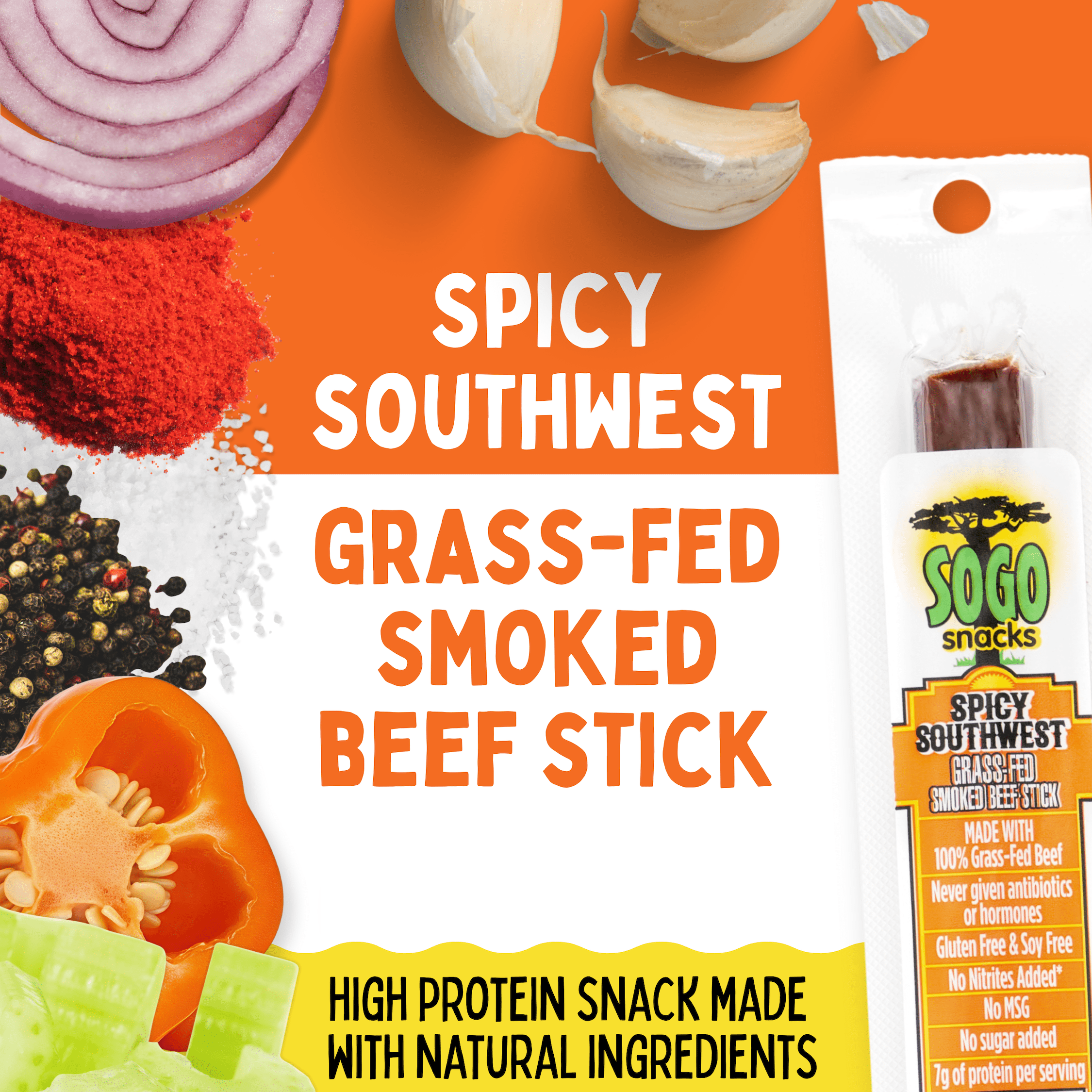 Spicy Southwest, Grass Fed Beef Sticks. No Sugar, Artificial Nitrates, Nuts or MSG. Gluten, Soy, Dairy Free Beef Jerky. Low Calorie High Protein Meat Stick. Paleo & Keto Snack (24 Cnt)