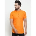 thumbnail image 1 of eloria Men's Traditional Orange Solid Striped Cotton Blend Short Kurta, 1 of 6