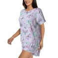 thumbnail image 2 of Bixox Women's Purple Butterfly Printed Pajama Set 2 Piece Lounge Set Top and Shorts Soft Pajamas, Shorts with Pockets, 2 of 7