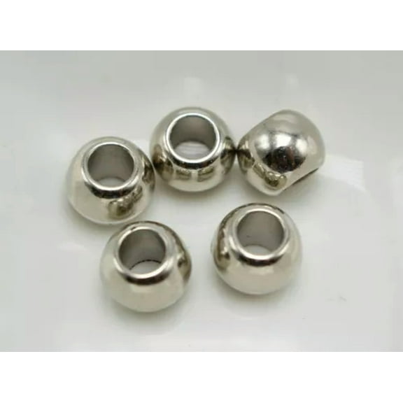 U8MO Craft DIY Silver Tone Metallic Acrylic Round Pony Beads 8mm-16mm Big Hole Spacer-100pcs 10X8mm Hole 4.5mm