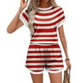 thumbnail image 4 of Sewkxo Two Piece Sets for Women Stripe Summer Crew Neck Lounge Short Sets Shorts Sleeve Drawstring Sweatsuit with Pocket,Red M, 4 of 5