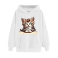 thumbnail image 2 of Oiangi Womens Graphic Hooded with Pockets Cute Cat Print Long Sleeve Sweatshirts Fall Winter Fashion Pullover White S, 2 of 5