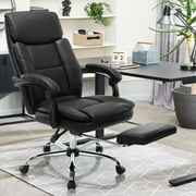 Big and Tall Executive Office Chair PU Leather Swivel Desk Chair with Retractable Footrest Built-in Lumbar Support (Black)