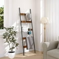 thumbnail image 2 of Blanket Ladder, 5-Tier Towel Rack with Hooks, Wall-Leaning Blanket Rack, Decorative Display Ladder Shelf, Scarves, Industrial, Living Room, Bedroom, Rustic Brown and Black BF52CJ01, 2 of 8