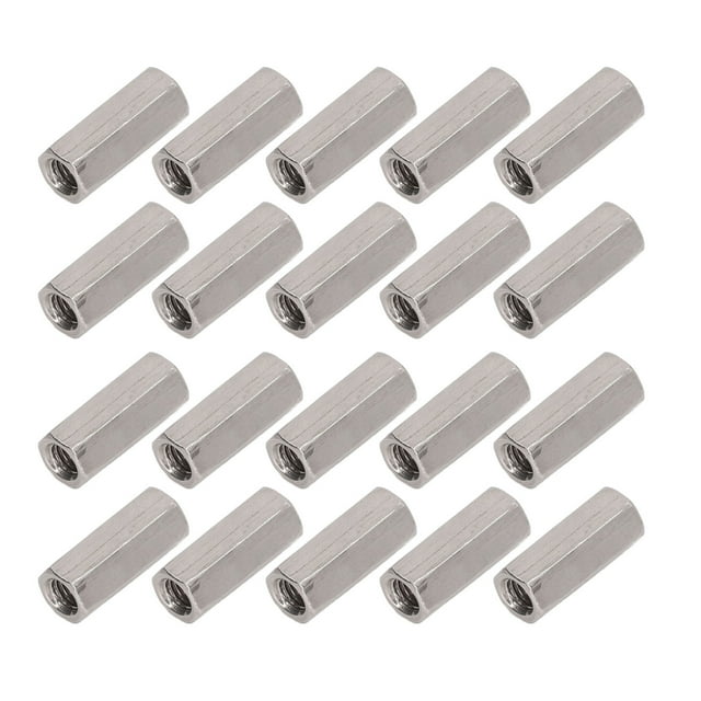 20Pcs Hexagonal Raccord Écrou 304 Acier Inoxydable Preuve de Rouille Femelle Filetage M5 Connecteur Écrou Argent