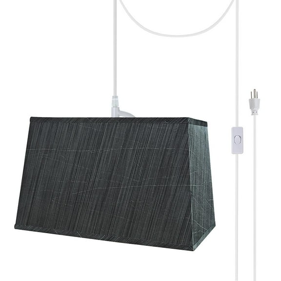 Aspen Creative 76022-21 One-Light Plug-In Swag Pendant Light Conversion Kit with Transitional Hardback Rectangle Fabric Lamp Shade, Grey & Black, 16" width