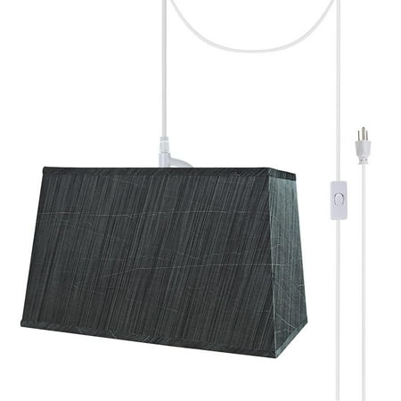 

Aspen Creative 76022-21 One-Light Plug-In Swag Pendant Light Conversion Kit with Transitional Hardback Rectangle Fabric Lamp Shade Grey & Black 16 width