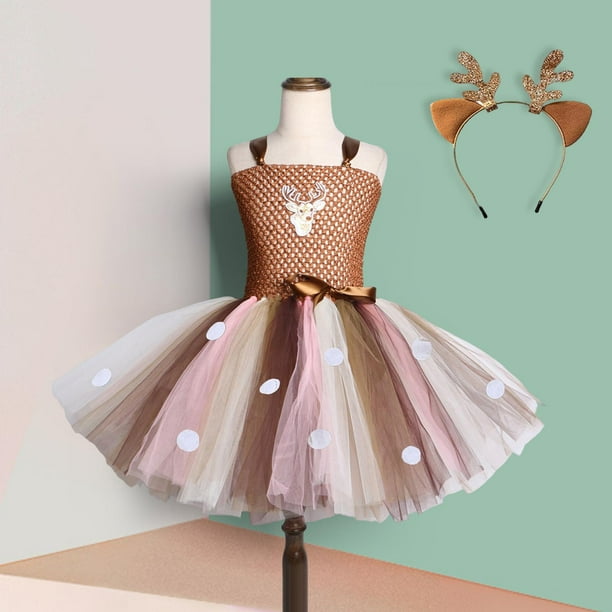 Vestido de de reno de Navidad Disfraz de ciervo Vestido de lujo de Traje con diadema para ninas 6 7Y Cumpleanos de nino Navidad Diadema con Diadema con Baoblaze Vestido