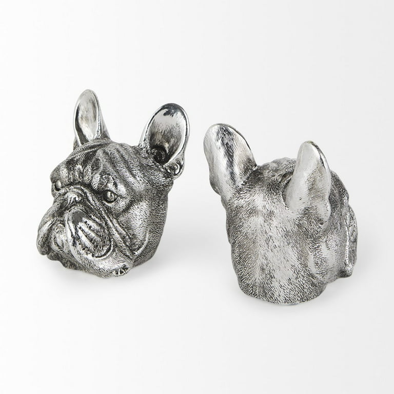 Antiqued Silver Pug Shaped Bookends