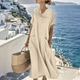 thumbnail image 2 of Taqqpue Maxi Dress for Women Short Sleeve Crew Neck Layered Ruffle Boho Casual Flowy Long Dresses Solid Color T Shirt Dress Beach Vacation A Line Sundress for Women, 2 of 10
