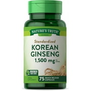 Korean Ginseng Capsules 1500mg | 75 Count | Standardized Extract from Ginseng Root | Non-GMO, Gluten Free Supplement | by Nature's Truth