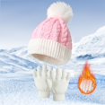 thumbnail image 3 of Women's Pom Pom Knitted Hat and Gloves Set, Soft Warm Two-Piece Knit Set with Ball Decoration, Cute Winter Beanie with Matching Gloves, Stretchable Knit Cap and Mittens Set for Daily Use Pink, 3 of 4