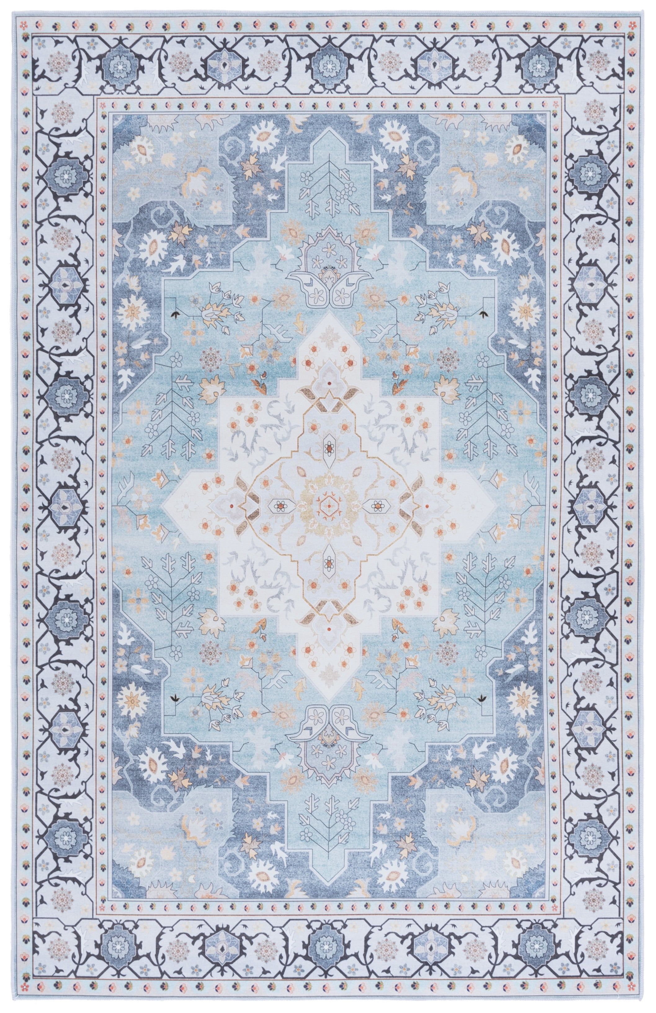 Safavieh Tucson Nazca Oriental Machine Washable Area Rug, Aqua/Light Blue, 8' x 10'