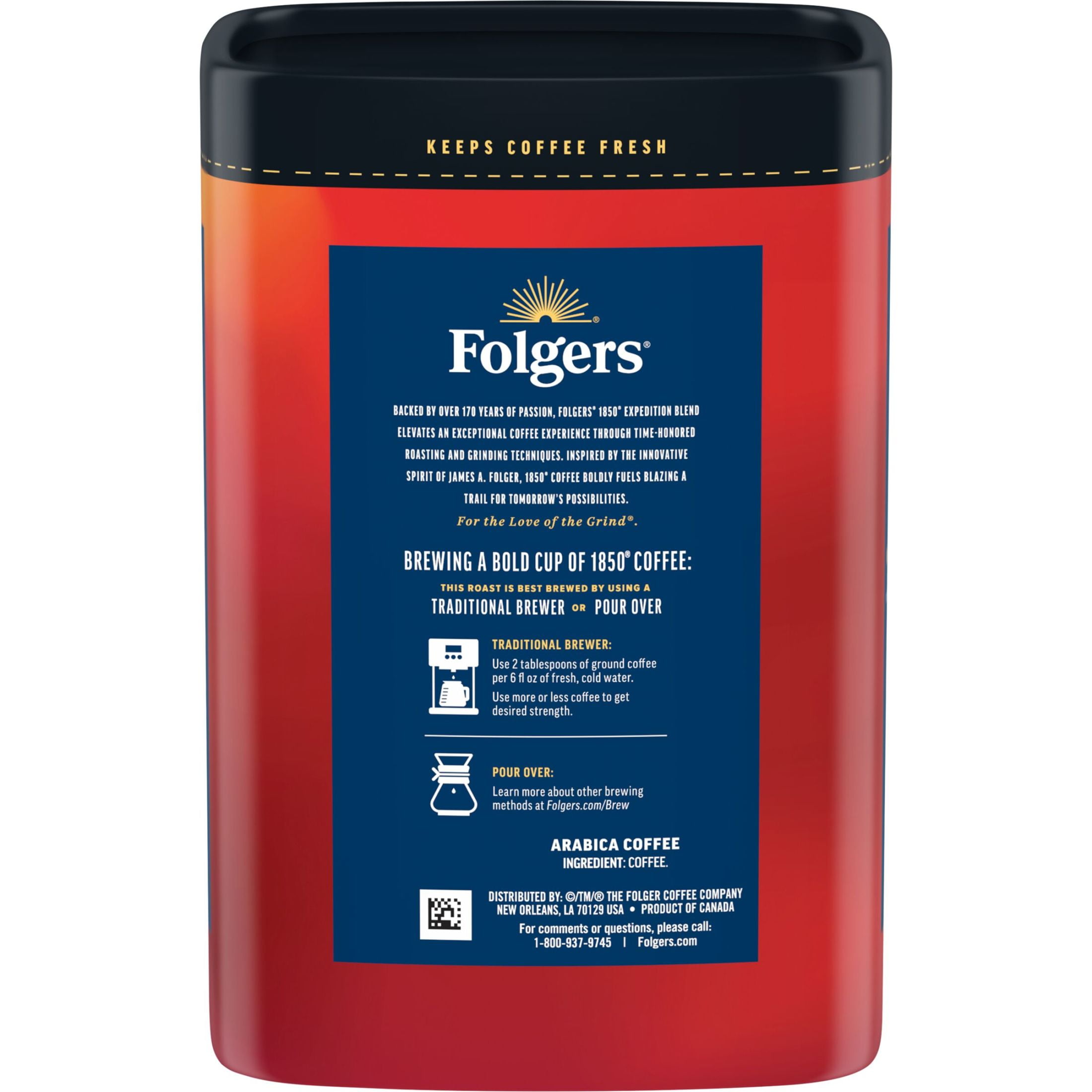 (6 pack) Folgers 1850 Expedition Blend Medium Roast Coffee, 12 oz Recyclable Canister