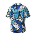 thumbnail image 2 of Naloa Blue and White Butterflies Men's Loose Fit Cuban Collar Short-Sleeve Shirt with Button-down and Chest Pocket for Everyday Wear Outings - XX-Large, 2 of 7