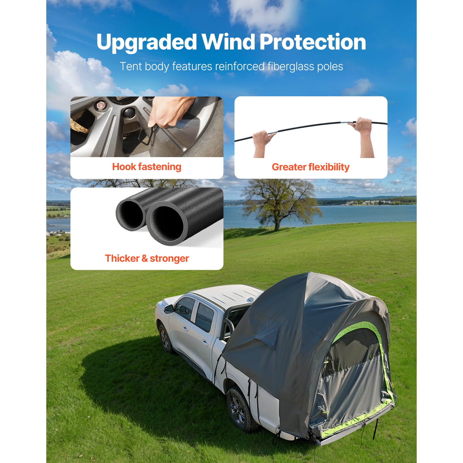 KFFKFF Camping Tent for Pickup Truck, Suitable for 5.5-6.0 ft Trucks, PU2000mm Waterproof 2-3 Person Truck Bed Tent with Dual Layer Window Design, Robust Truck Camper Shell Including Storage Bag