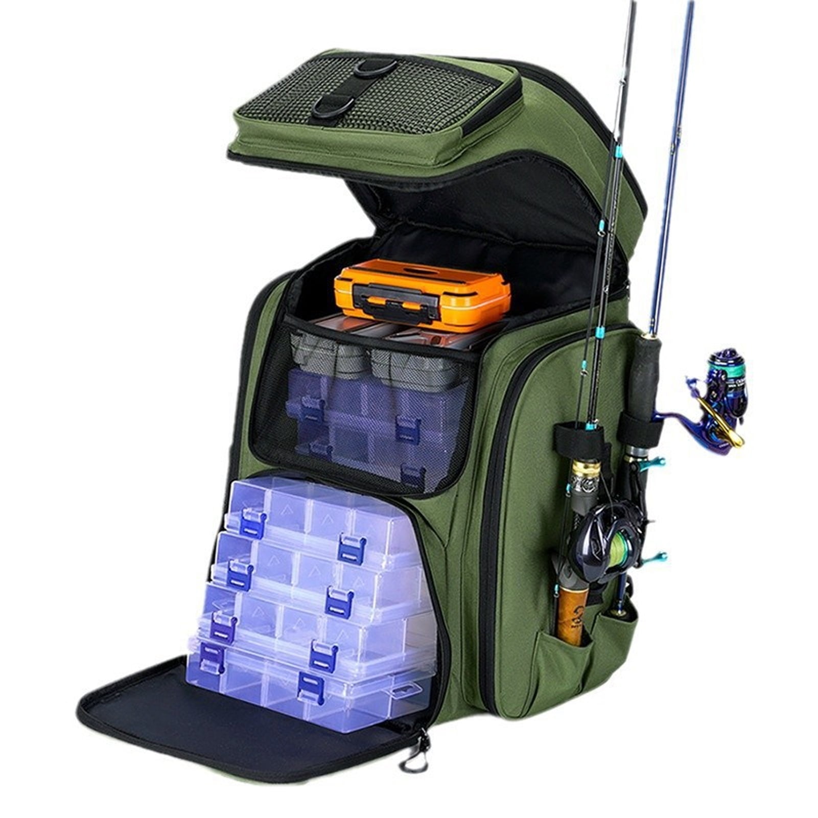 Blusea Fishing Tackle Backpack , Large Outdoor Storage Tackle Bag  for Fishing Gear,Green（NO Trays）